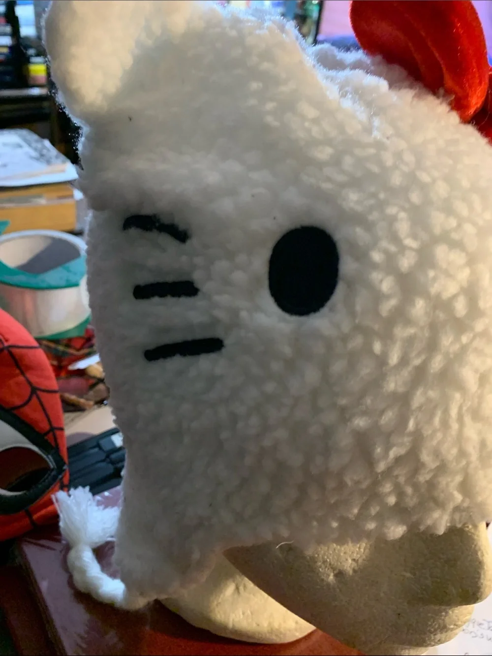 Little Kitty Kids White Fuzzy Plush Hat with Red Bow Accent